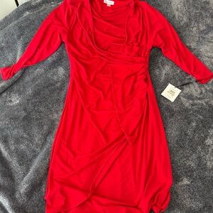 Calvin Klein Red Ruched Bodycon Dress with 3/4 Sleeves